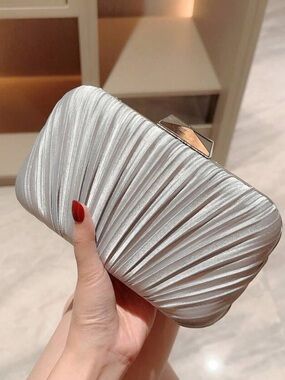 Silver pleated party formal prom wedding clutch